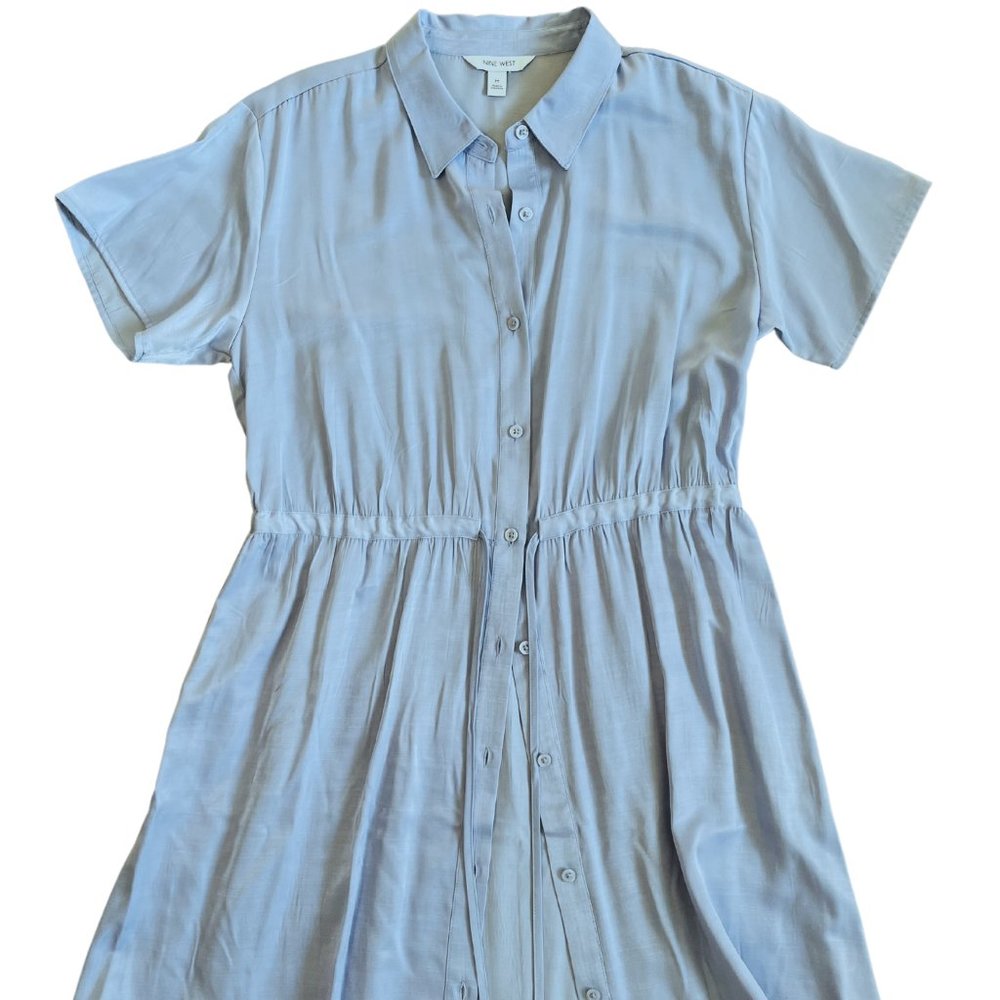 Nine West Sateen Silk Light Blue Button Down Mini Dress